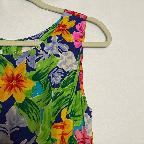 Talbots Silk Tropical Floral Pleated Button Back Midi Dress Vintage 90s - Picture 5 of 13